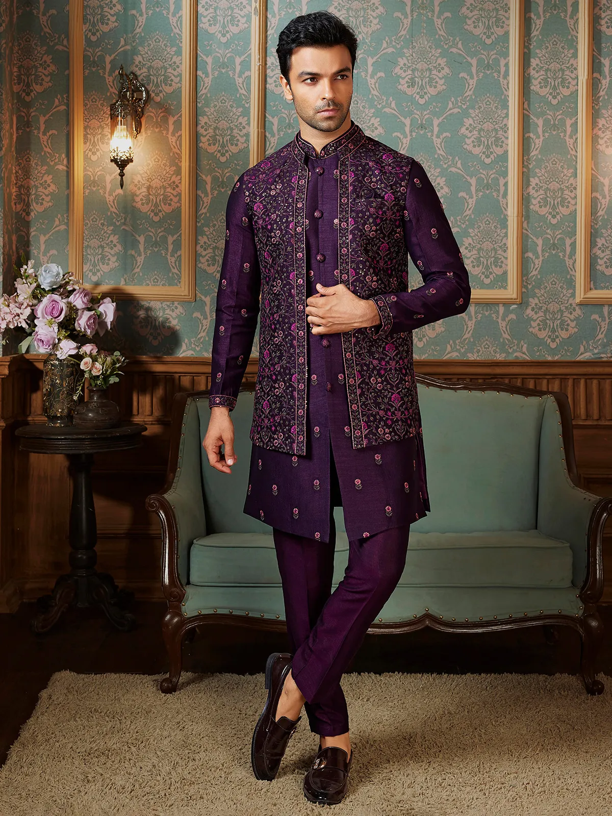 wine_raw_silk_waistcoat_set_with_colorful_embroidery_173510516470251